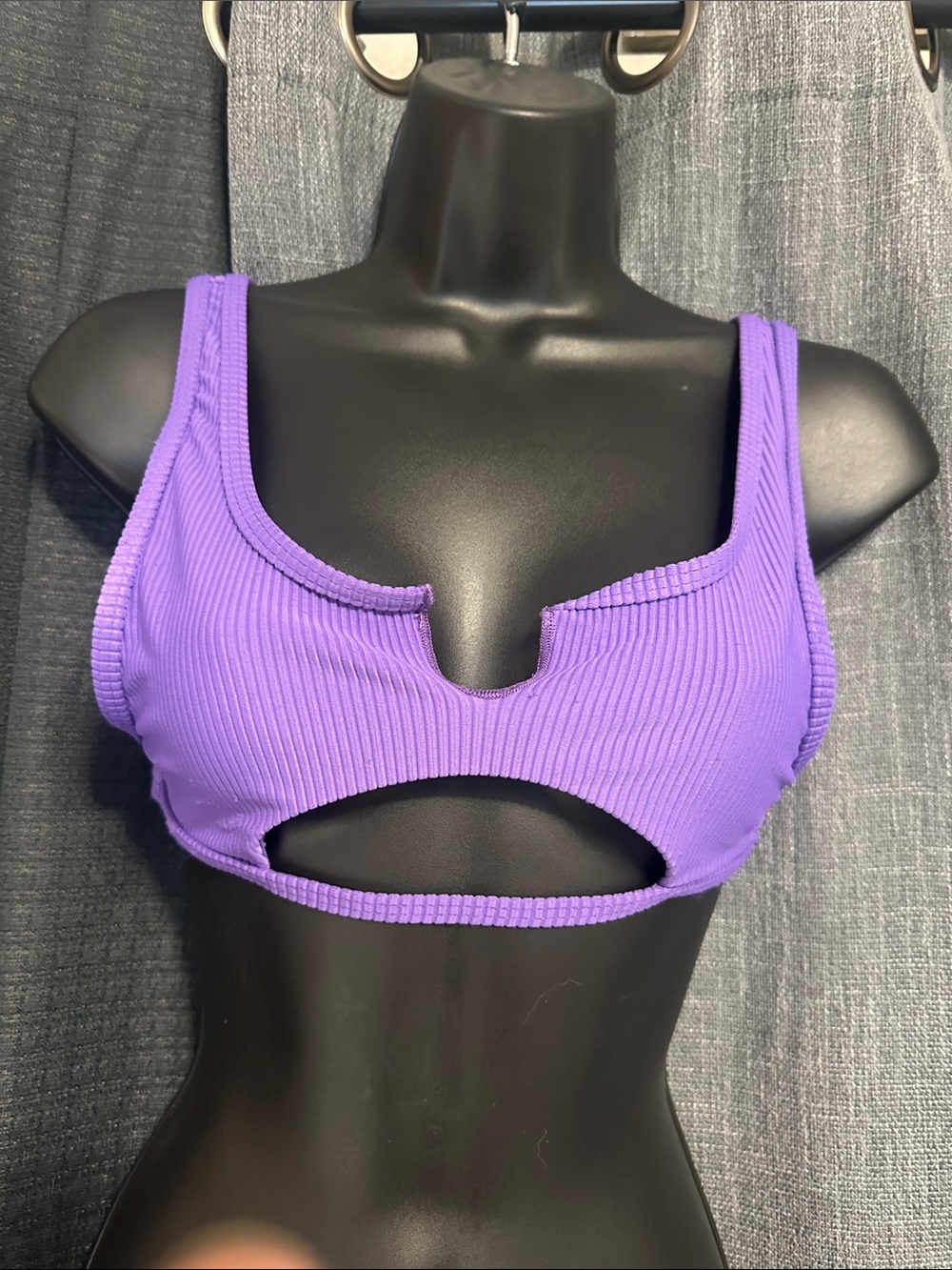 Frankie's Bikinis Purple Ribbed Cutout Bralette